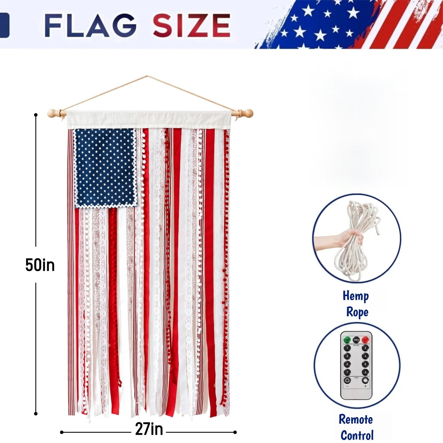 Lighted Rag American Flag Banner