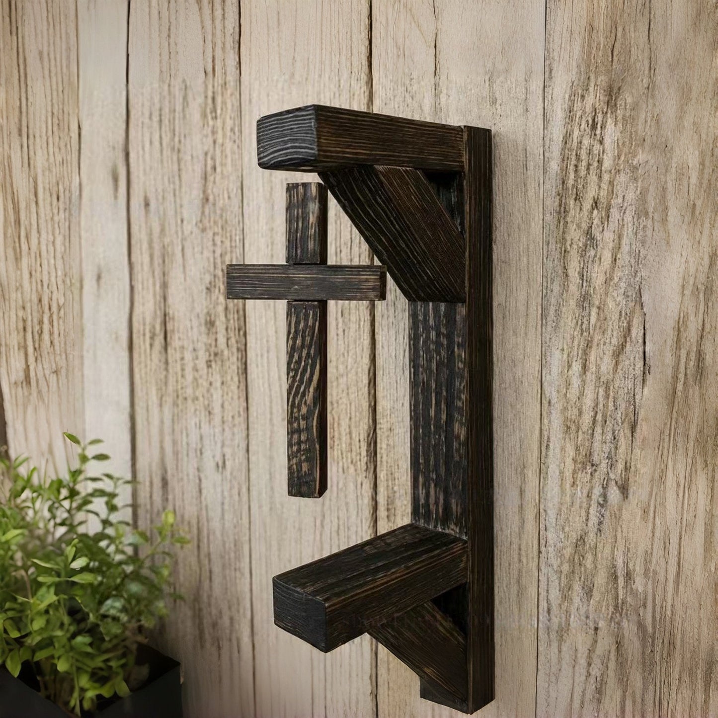 ✝️ Rustic Floating Wooden Cross Wall Shelf