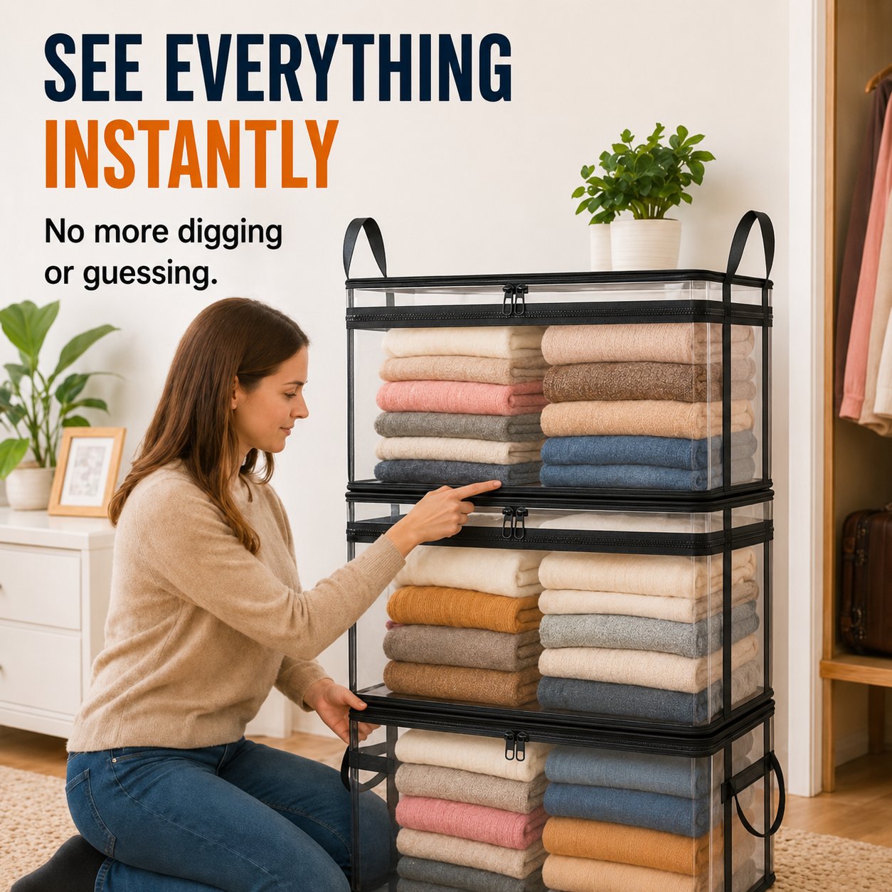 🔥Last Day 49% OFF📦Portable Large Heavy-Duty Thick Plastic Clear Storage Box with Hinged Lid | Home, Travel & Camping