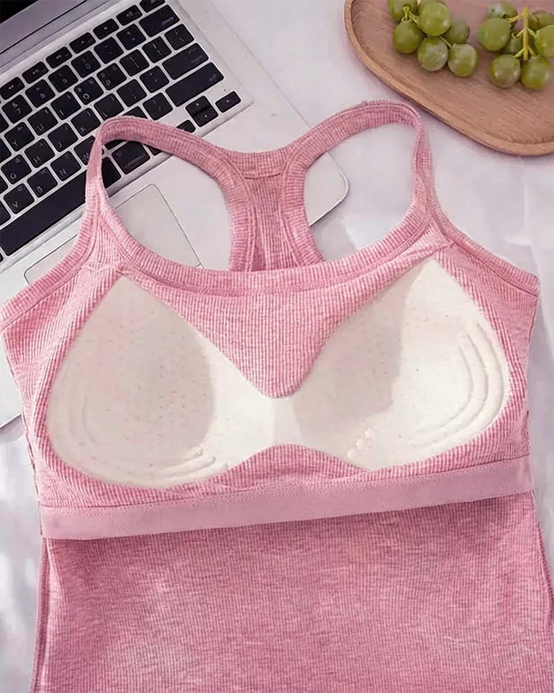 Built-in Bra Ribbed Solid Tank Top
