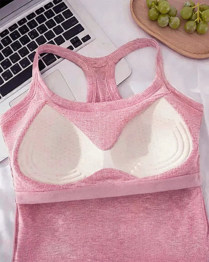 Built-in Bra Ribbed Solid Tank Top