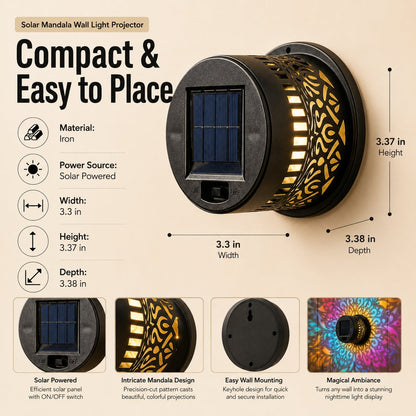 Solar Mandala Wall Light Outdoor Garden Fence Projector Lamp Patio Ambient Decor