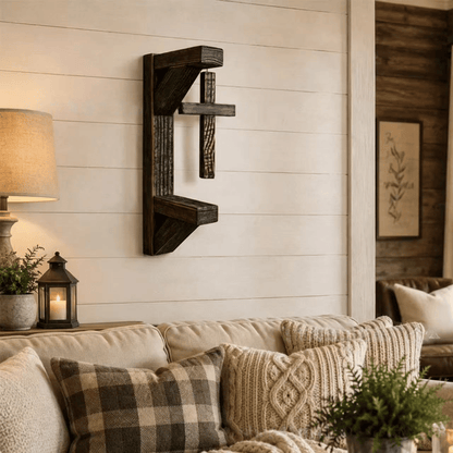 ✝️ Rustic Floating Wooden Cross Wall Shelf