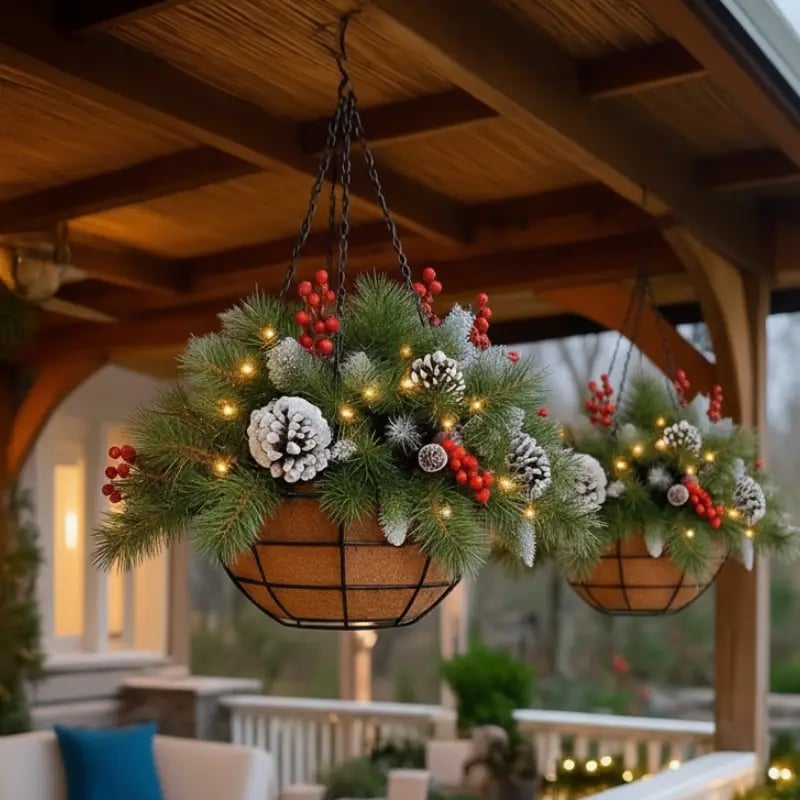 🏆Flash Sale⚡70K+ SOLD! Almost Gone🎄Pre-Lit Artificial Christmas Hanging Basket