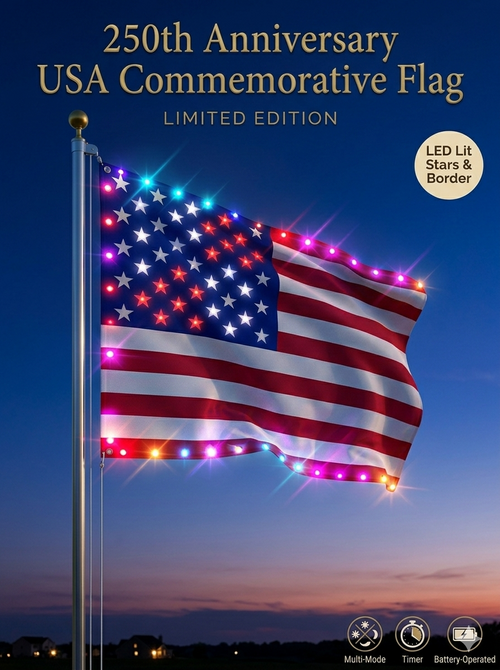 Last Day 49% OFF🔥 🦅 Illuminated 250th Anniversary USA Commemorative Flag - Premium LED Edition (3x5 Ft) -Bestseller