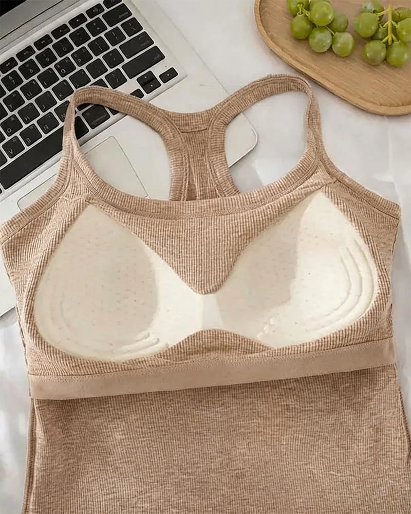 Built-in Bra Ribbed Solid Tank Top