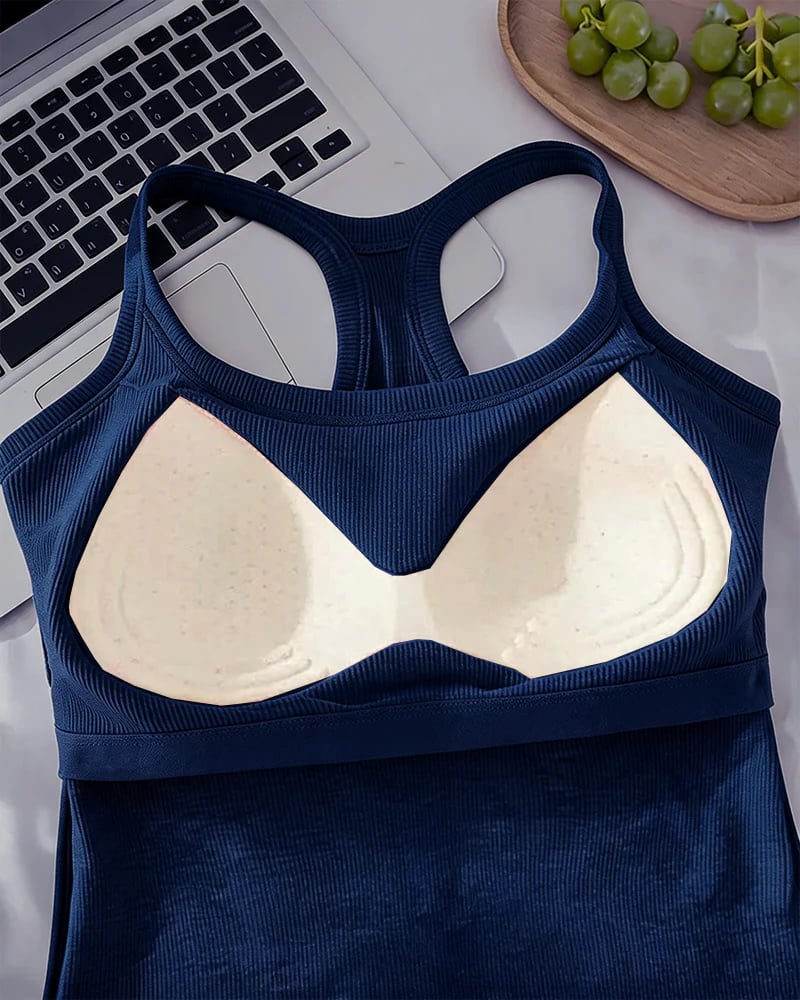 Built-in Bra Ribbed Solid Tank Top