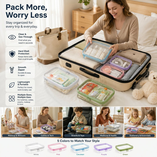 Clear Organizer Storage Box Clear Hard Zipper Case