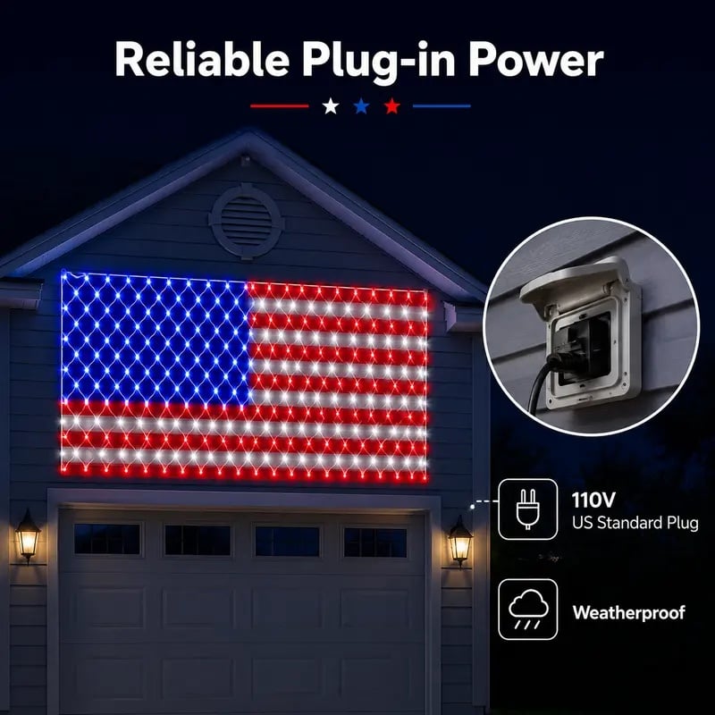 Solar American Flag Lights Outdoor American Flag Net Lights 6.5ft x 3.28ft Super Bright