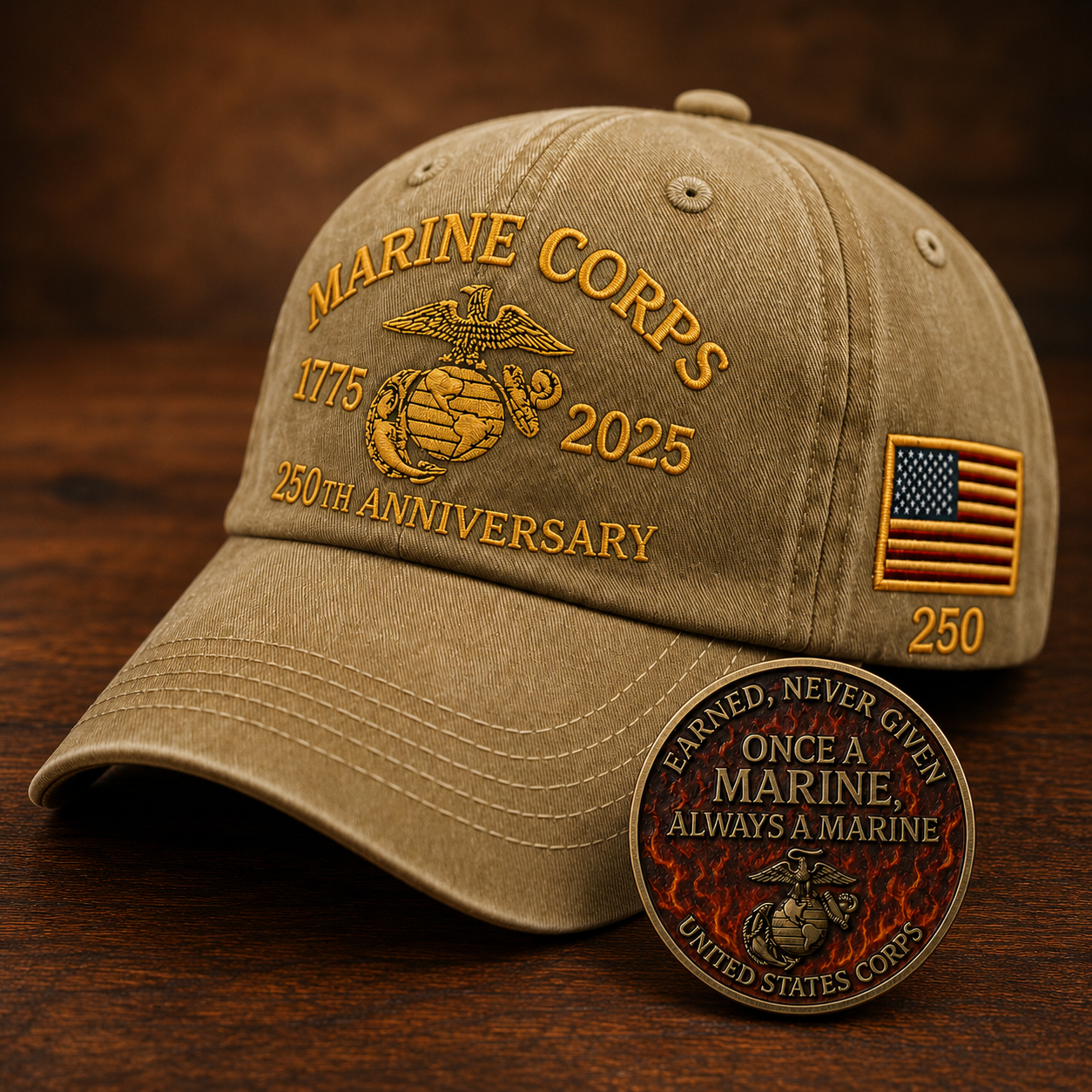 250th USMC Retro Embroidered Cover🎁 Free Honor Coin With Every Cap Purchase