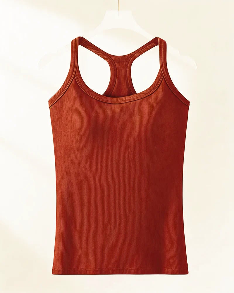 Built-in Bra Ribbed Solid Tank Top
