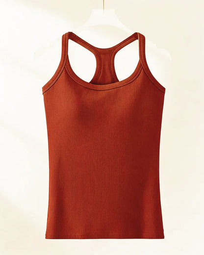 Built-in Bra Ribbed Solid Tank Top