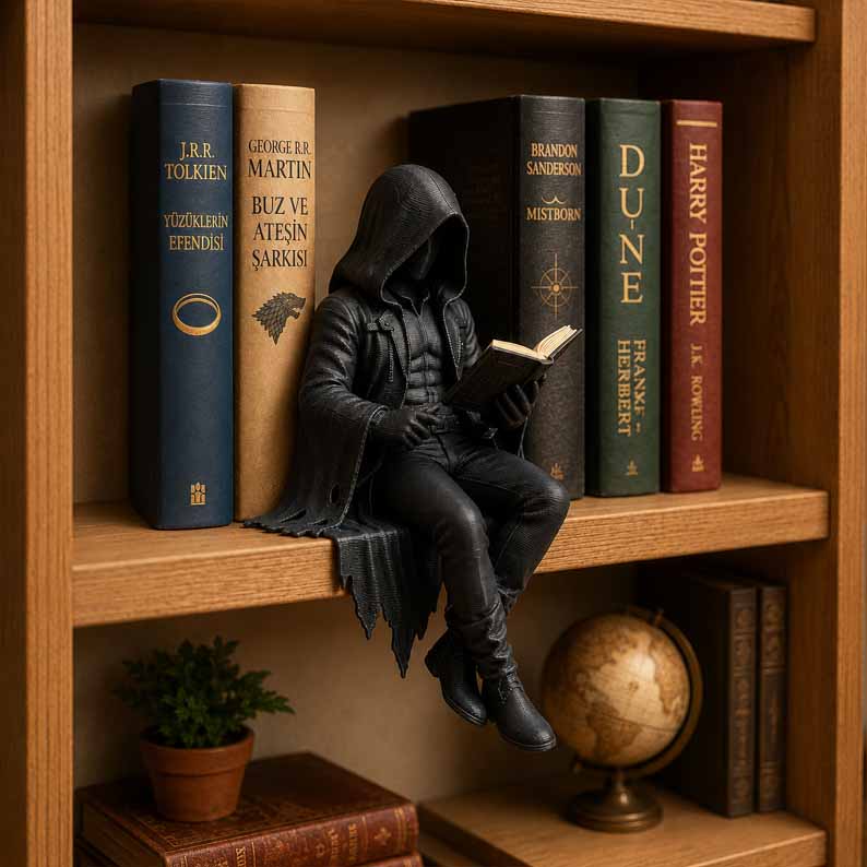 “This Is My Happy Place” Skeleton Bookshelf Decor