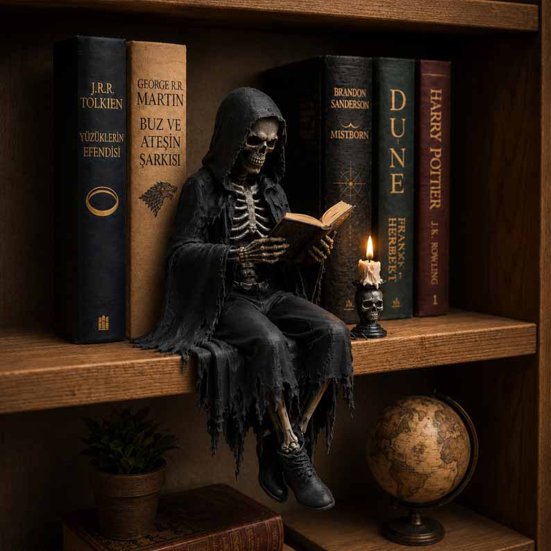 “This Is My Happy Place” Skeleton Bookshelf Decor