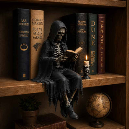 “This Is My Happy Place” Skeleton Bookshelf Decor