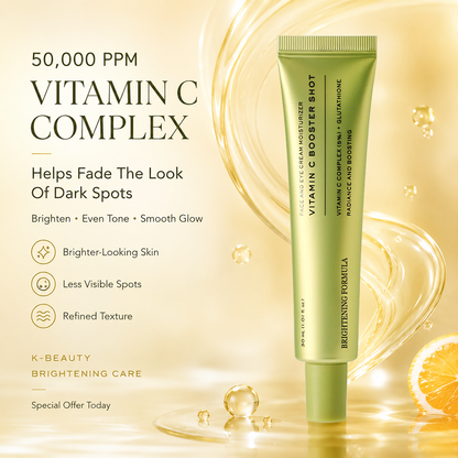🍊✨  50,000 ppm Dual Vitamin C Booster Shot Serum - Korean Glow Serum with Glutathione, Niacinamide & Vitamin E - For Dark Spots, Dull Skin, Fine Lines & Glass Skin Glow - 30ml