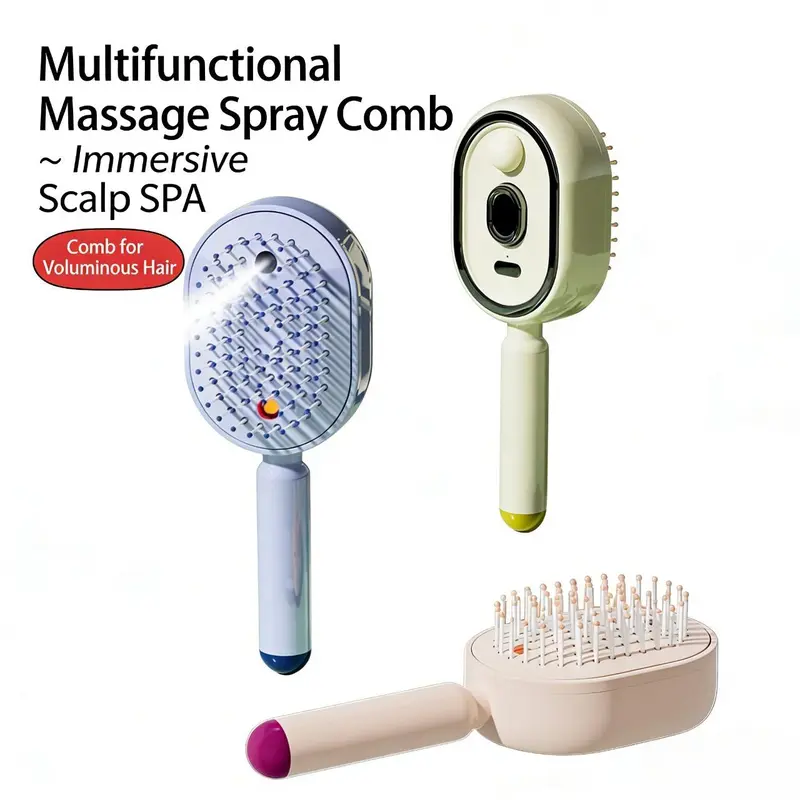 3-in-1 Electric Mist Detangling Brush for Frizz & Scalp Massage