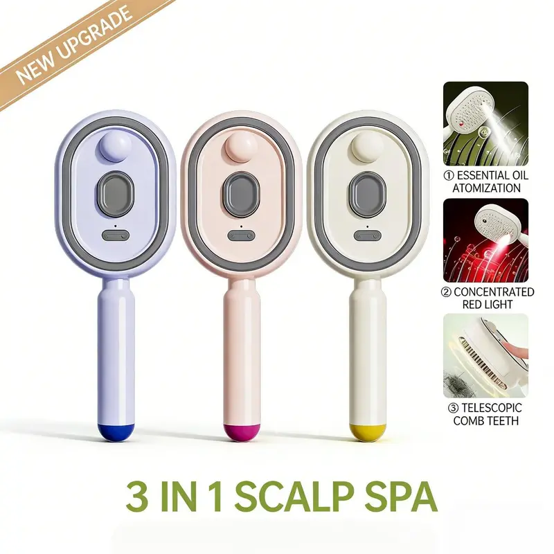3-in-1 Electric Mist Detangling Brush for Frizz & Scalp Massage