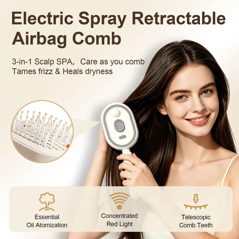 3-in-1 Electric Mist Detangling Brush for Frizz & Scalp Massage