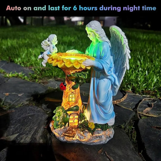 Solar Angel Outdoor Decor with Color Changing Light Sunflower Statue Sculpture Lawn Ornament Yard Art