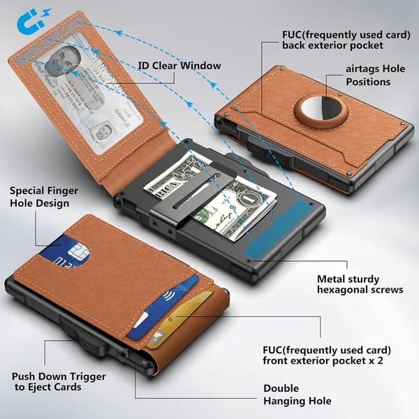 🔥Last Day 49% OFF🔥 Wallet for Men - with Pop Up Aluminum Case Money Clip Slim Leather Slots Credit Card Holder RFID Blocking Bifold Minimalist Wallet