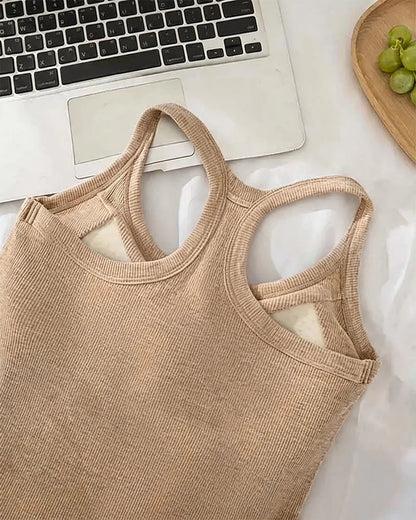 Built-in Bra Ribbed Solid Tank Top