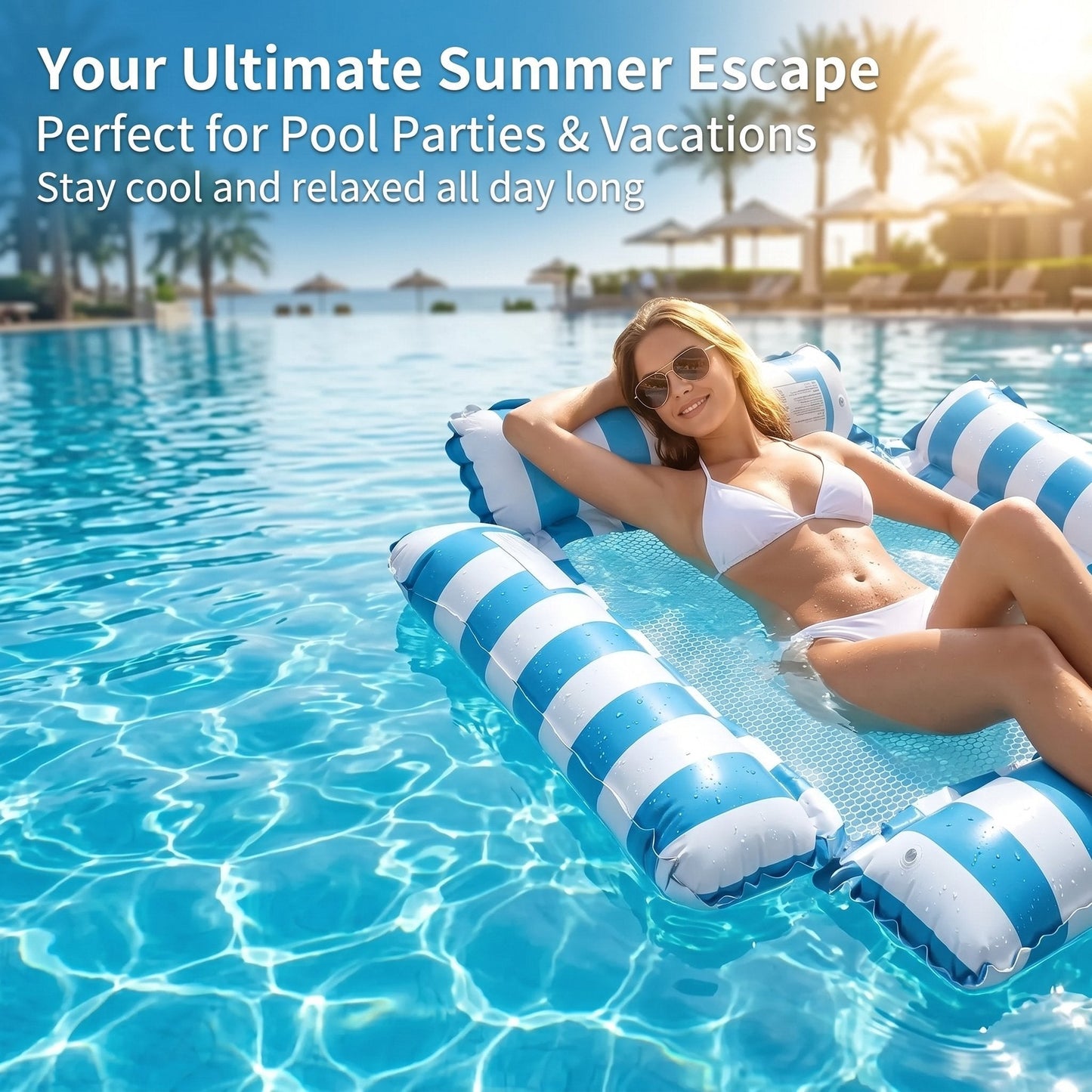 4-in-1 Inflatable Water Hammock – Pool Floating Lounge Chair & Swimming Bed