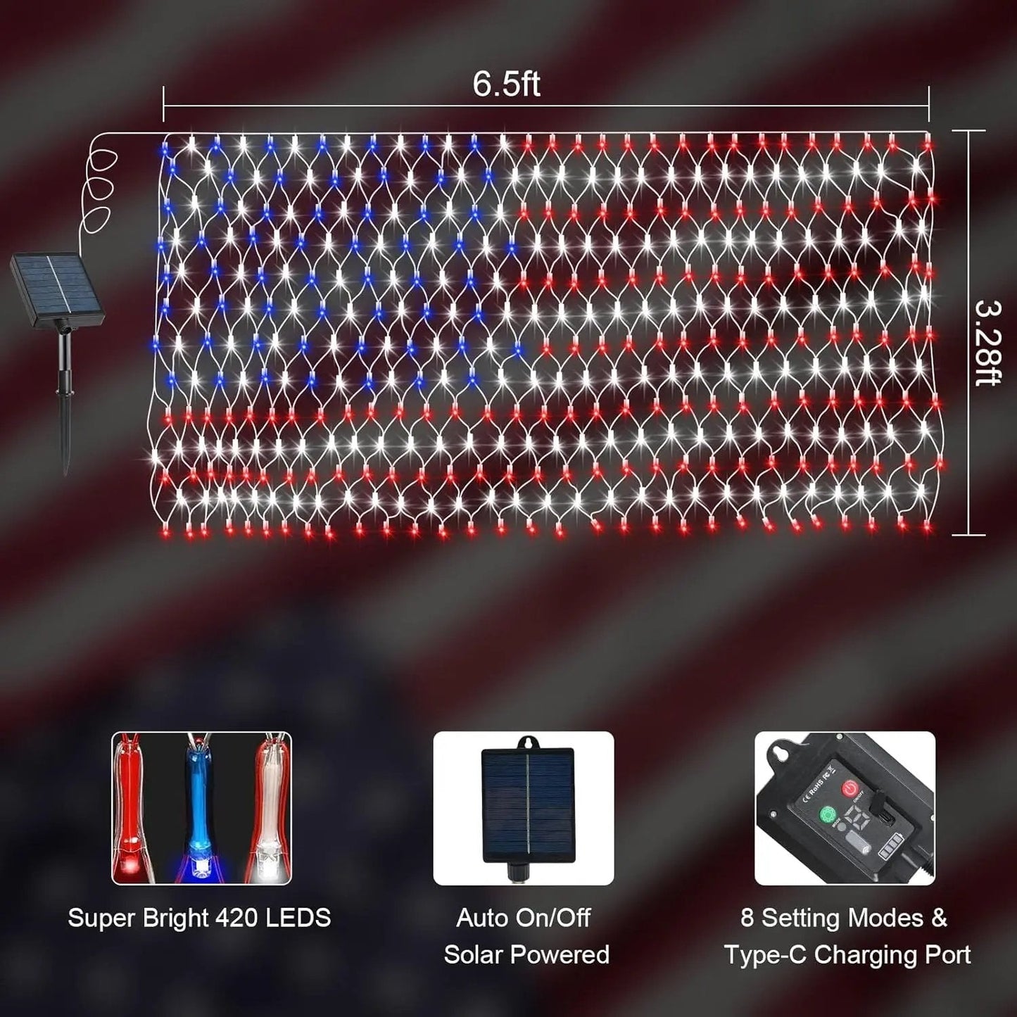 🔥Giant 250th Anniversary Flag Net Lights | 420 Super Bright Leds