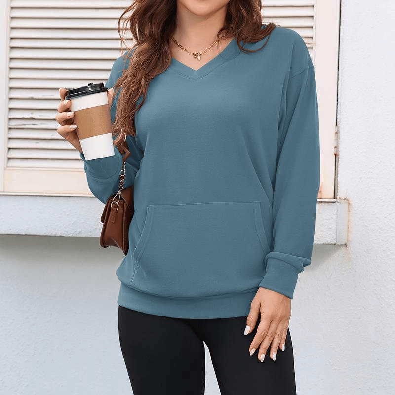 🎉New Arrival - 49% OFF💖Women's Hoodless V-Neck Kangaroo Pocket Sweatshirt