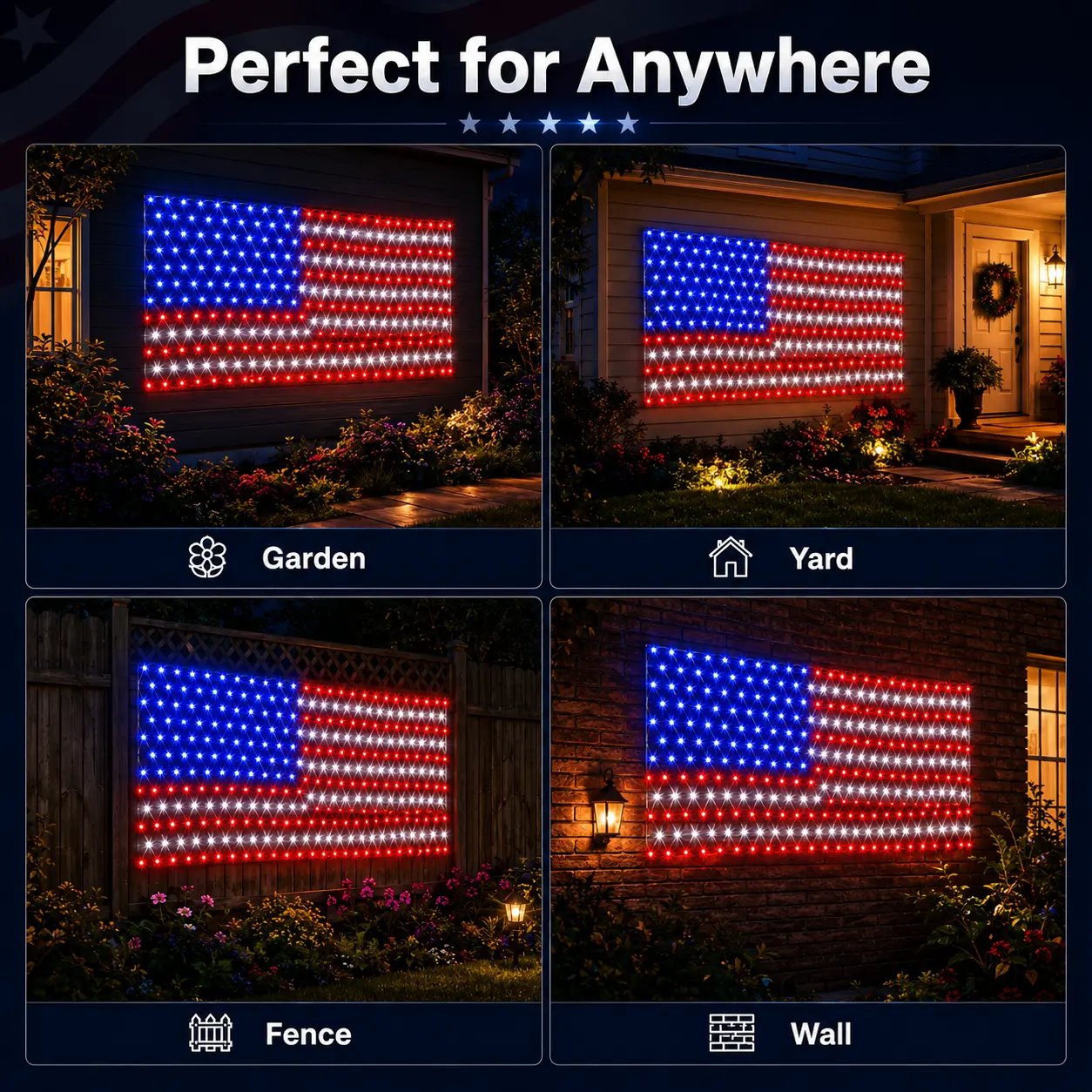 💙 Land of the Free Glow ✨ 49% OFF-Solar American Flag Net Lights