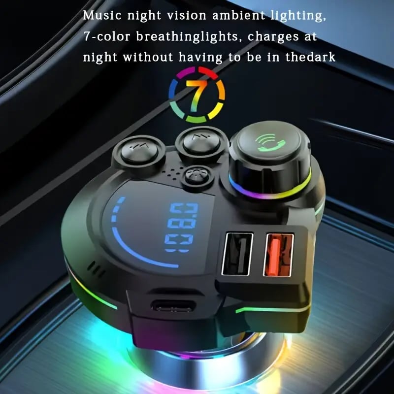 ⚡ 30W PD Car Charger & Bluetooth 5.3 FM Transmitter – Bass Booster & RGB Light – Wireless MP3 Radio Adapter 🎵