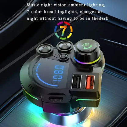 ⚡ 30W PD Car Charger & Bluetooth 5.3 FM Transmitter – Bass Booster & RGB Light – Wireless MP3 Radio Adapter 🎵