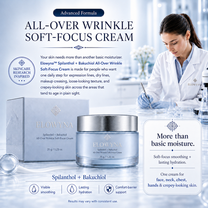 🧠👩‍🔬 Elowyna™ Spilanthol + Bakuchiol All-Over Wrinkle Soft-Focus Cream – Face, Neck, Chest, Hands & Crepey Skin – Smooth, Firm & Blur – 70% OFF Today