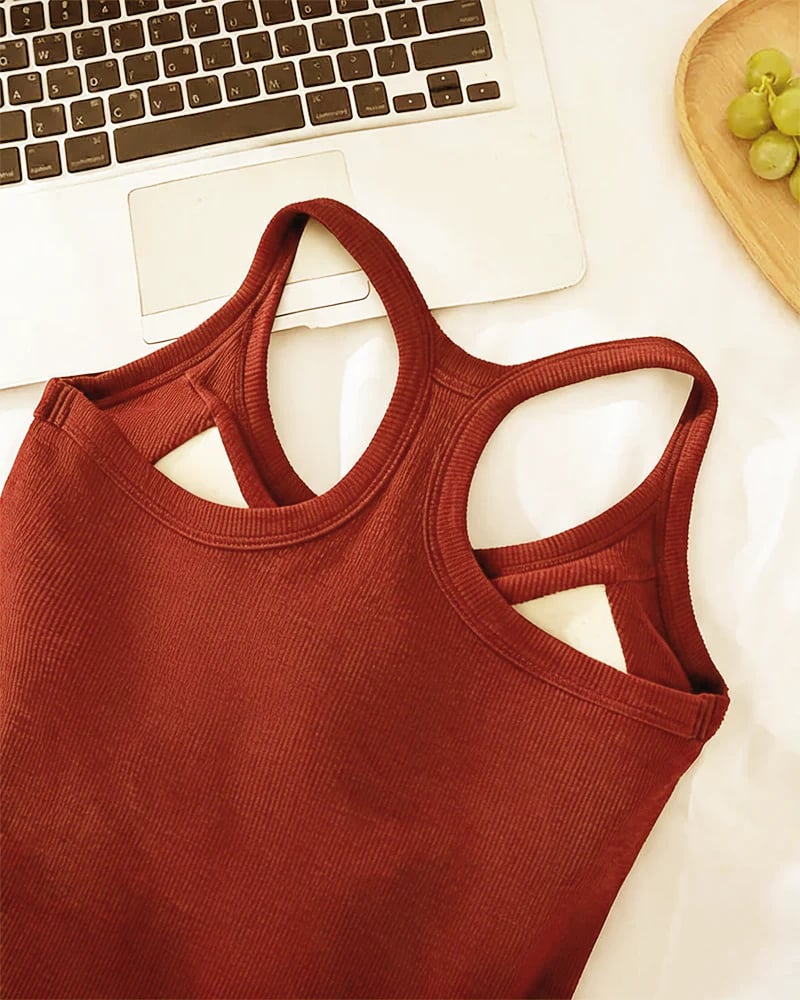 Built-in Bra Ribbed Solid Tank Top
