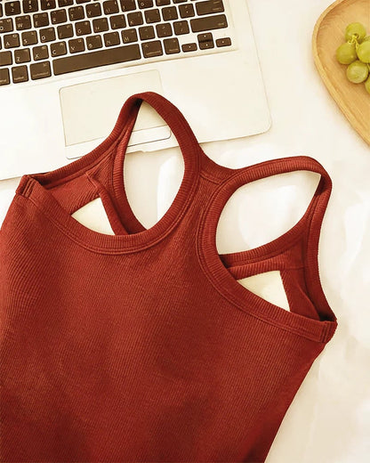 Built-in Bra Ribbed Solid Tank Top