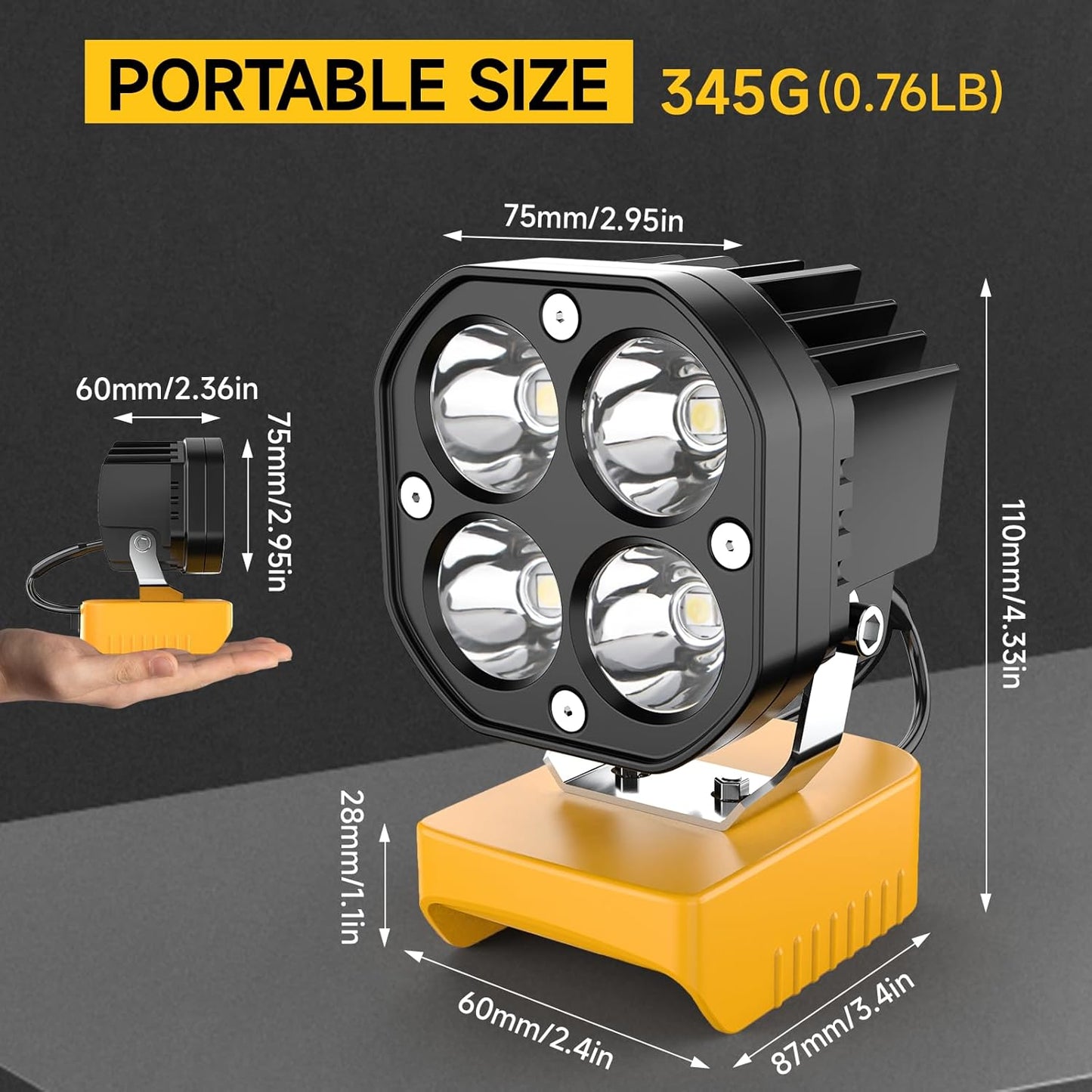 Last Day 49% OFF🔥LED Work Light Compatible with Milwaukee 18V Battery/Dewalt 18V&20V Battery