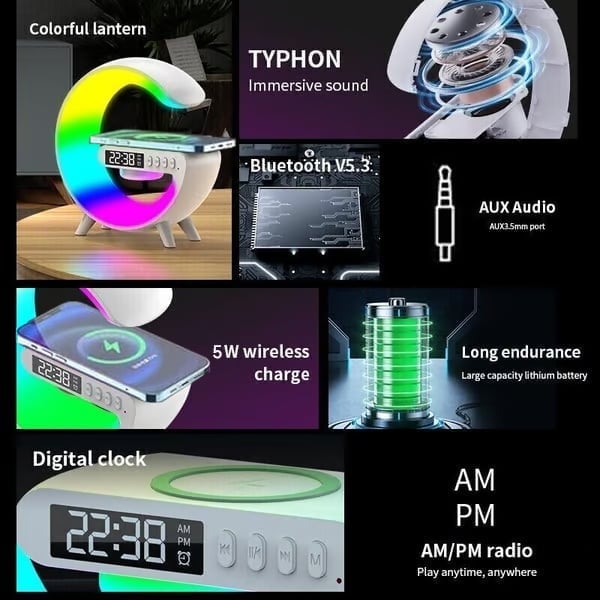 🔥Last Day 49% OFF👍Multifunctional Bluetooth Speaker-Colorful Atmosphere Light Wireless Charging and Clock All-in-one Machine