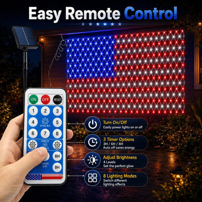 💙 Land of the Free Glow ✨ 49% OFF-Solar American Flag Net Lights