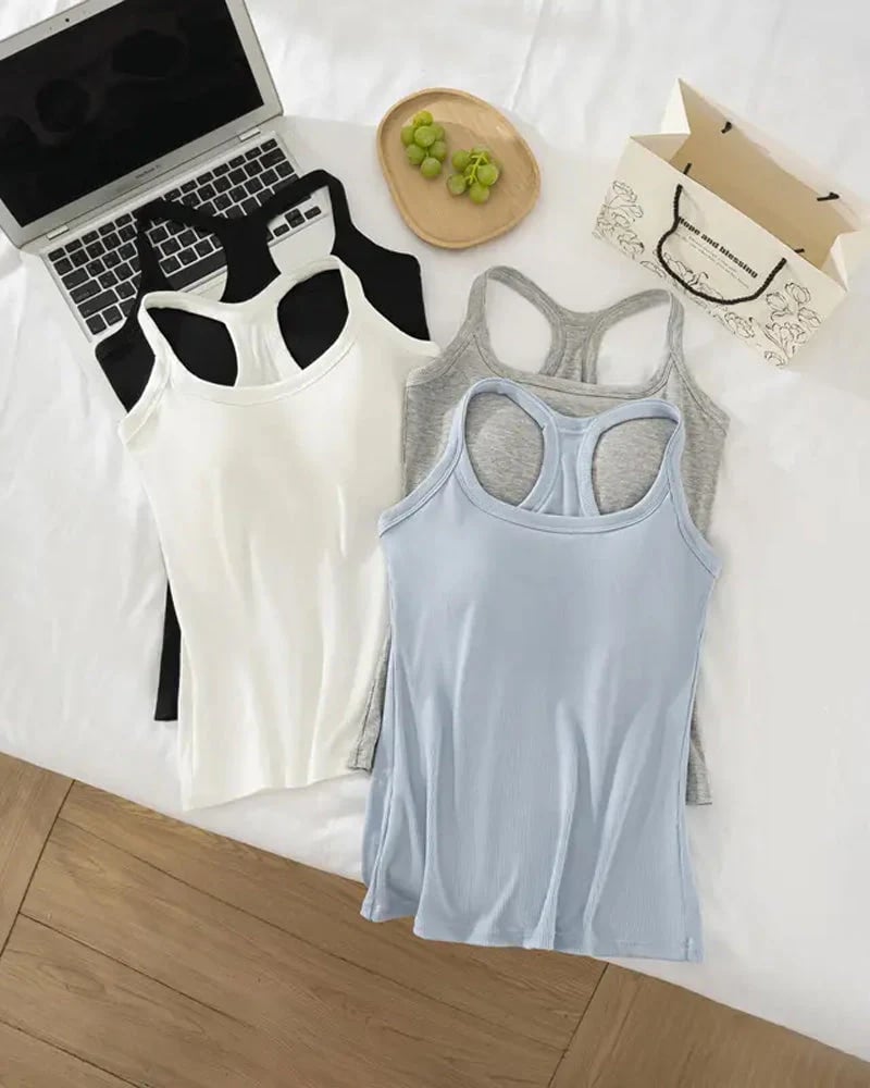 Built-in Bra Ribbed Solid Tank Top