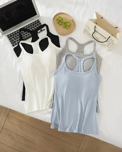 Built-in Bra Ribbed Solid Tank Top