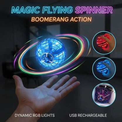 🚀 Levitating Induction Flying Ball – Smart Glow Gyro for Fingertip Play – LED Mini Drone Toy for Kids & Adults ✨
