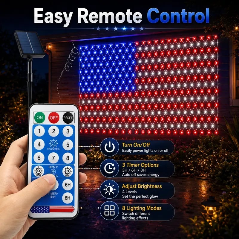 Solar American Flag Lights Outdoor American Flag Net Lights 6.5ft x 3.28ft Super Bright
