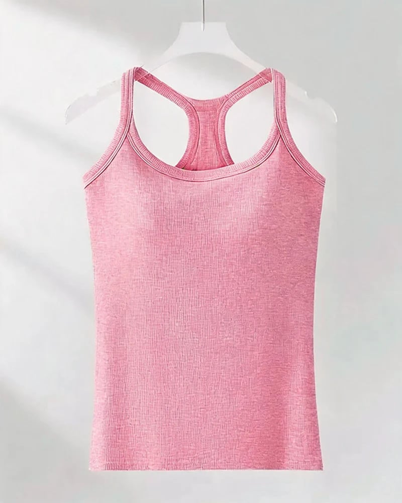 Built-in Bra Ribbed Solid Tank Top