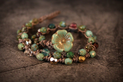 Handmade Bohemian Turquoise Flower Bracelet — Perfect for Hippie and Boho Styles