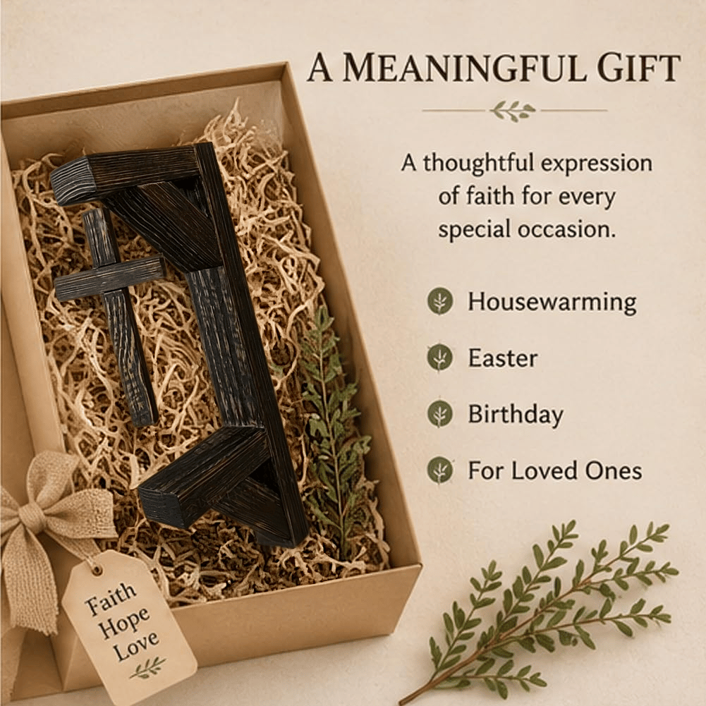 ✝️ Rustic Floating Wooden Cross Wall Shelf