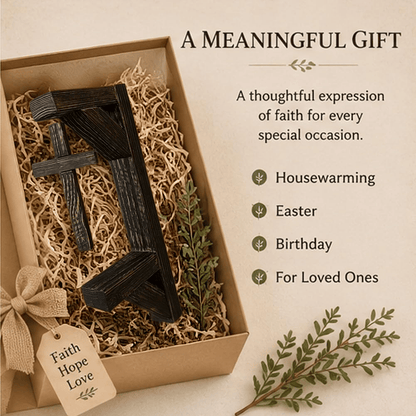 ✝️ Rustic Floating Wooden Cross Wall Shelf