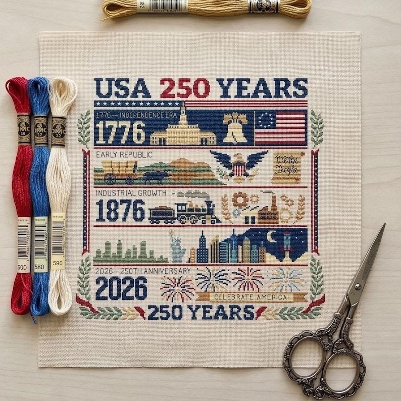 🔥Last Day 49% OFF -  🇺🇸 America 250 Years Independence Day Cross Stitch Diy Kit🧵
