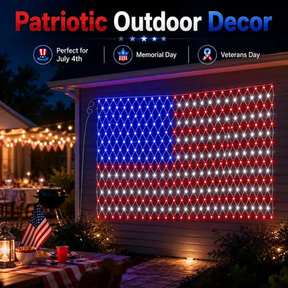Solar American Flag Lights Outdoor American Flag Net Lights 6.5ft x 3.28ft Super Bright