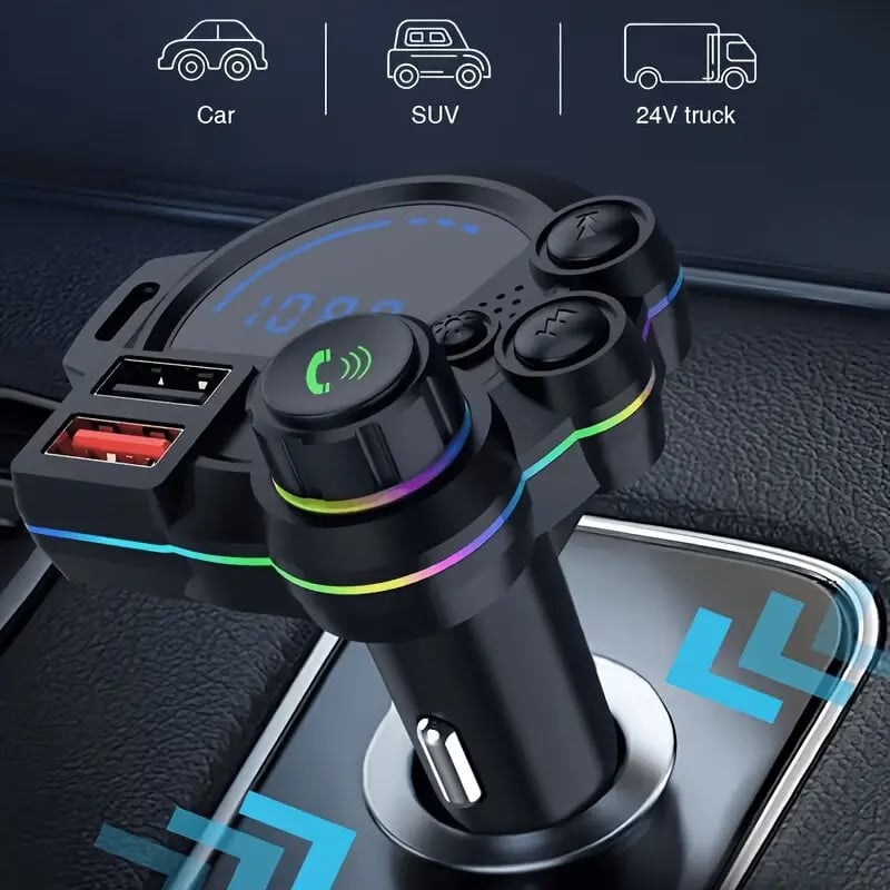 ⚡ 30W PD Car Charger & Bluetooth 5.3 FM Transmitter – Bass Booster & RGB Light – Wireless MP3 Radio Adapter 🎵