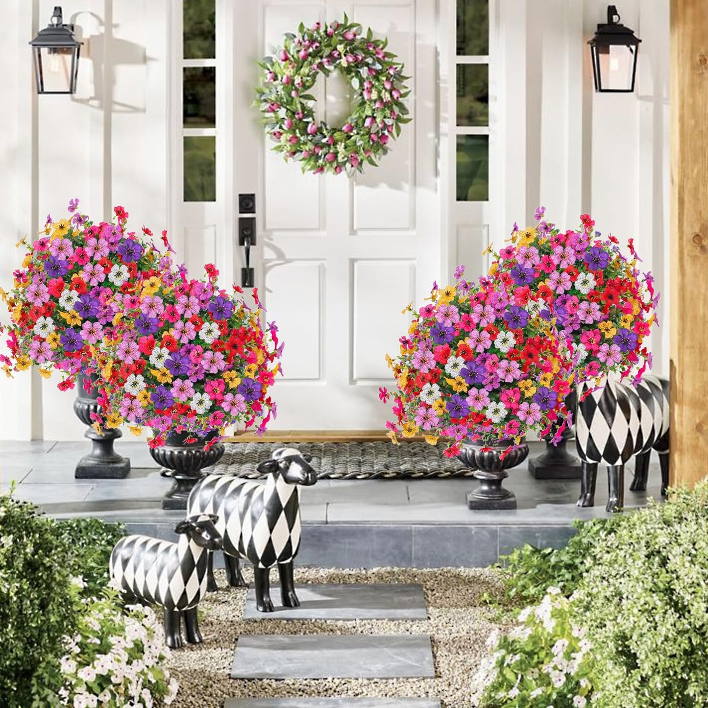 23" Artificial Topiary Ball Trees with Flowers and Ground Spikes
